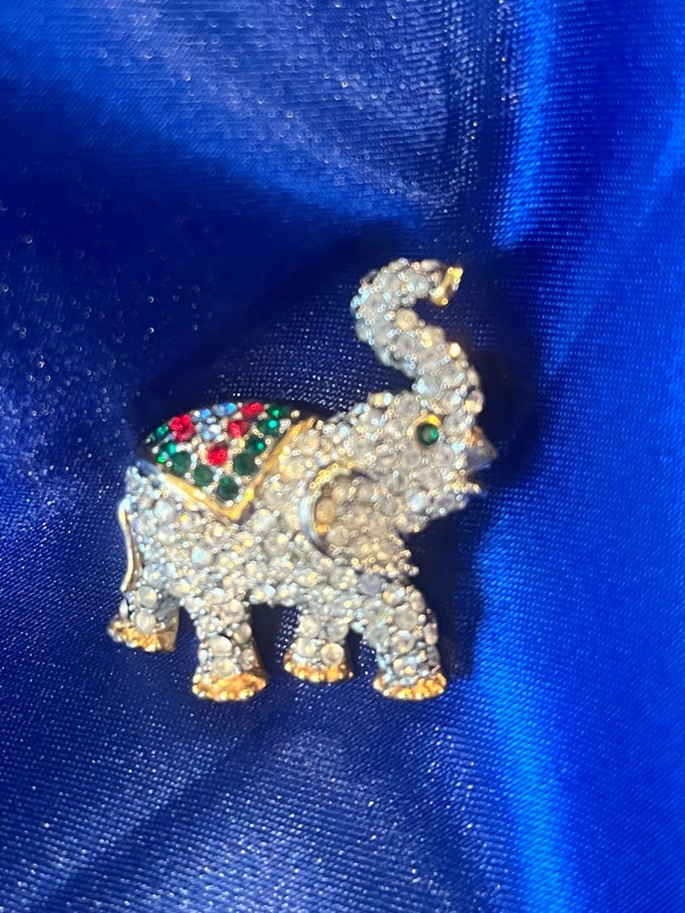 Sparkling Elephant Brooch - White with multicolored rhinestones & Gold Accent